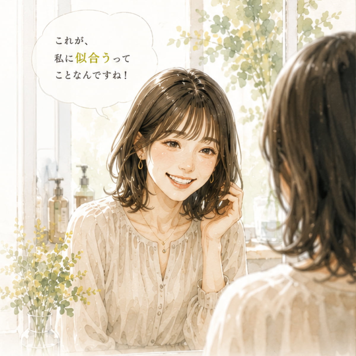 似合う髪型に出会って笑顔になる女性 - LEGO HAIR